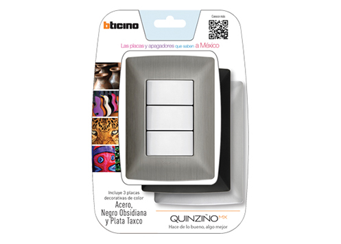 Blister con placa acero, negro obsidiana y plata taxco