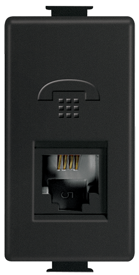 Toma de teléfono de 4 hilos, 1 mód. Negro Mate